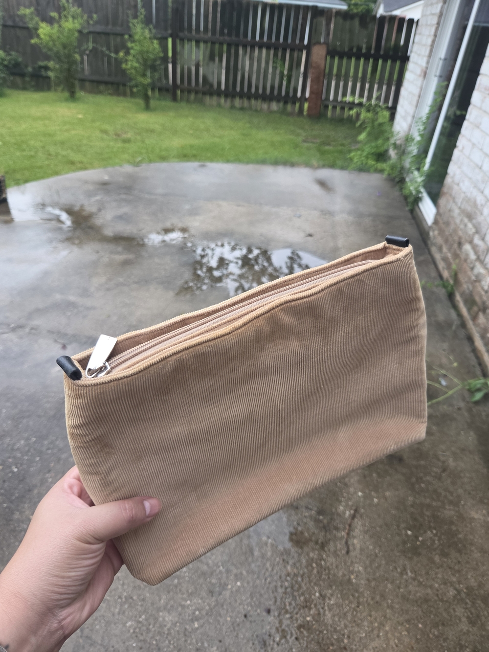 Beige Corduroy Zip Pouch